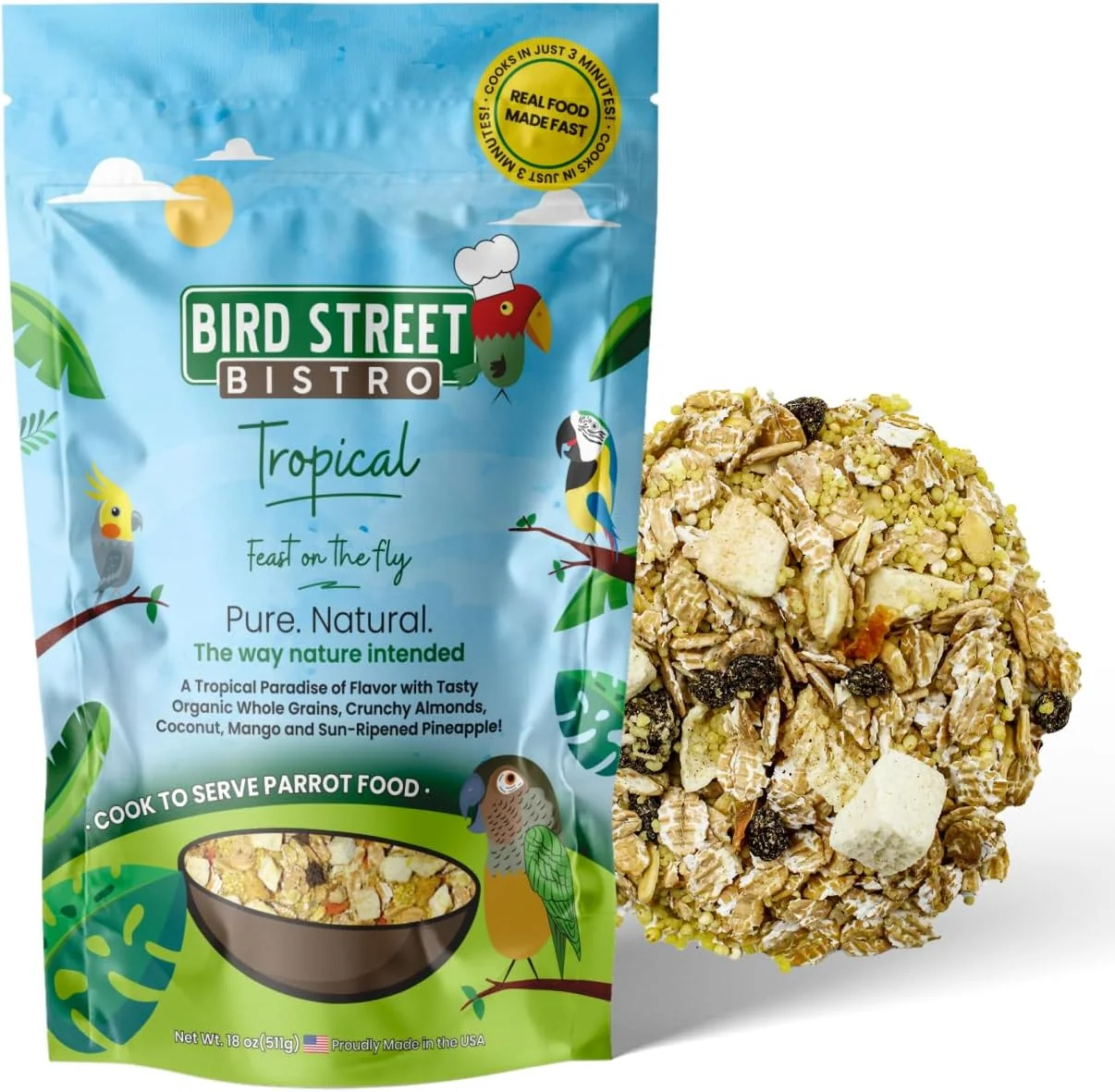 Stylish Parrot Food - Parakeet- Cockatiel Food - Bird Food - Cooks in 3-15 min w Natural Organic Grains - Legumes - Non-GMO Fruits Vegetables Healthy Spices Professional