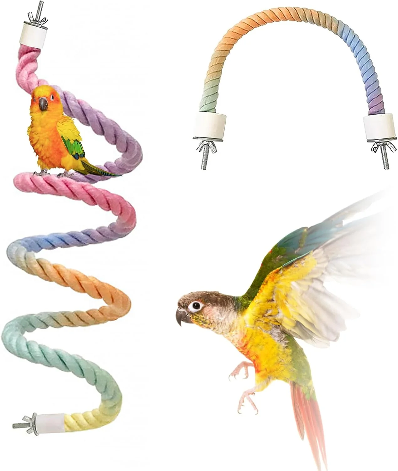 Premium Material 2pcs Gradient Colorful Bird Rope Perch Stand Bird Cage Climbing Rope Toys Accessories Bendable Climbing Parakeet Lovebirds Cockatiels Budgies Play 15.7'' 39.3''D Practical