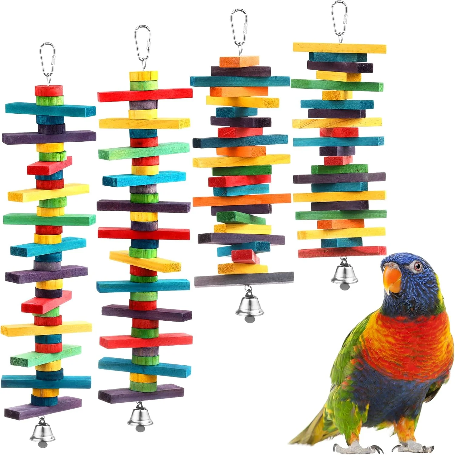 Trendy JaGely 4 Pcs Bird Parrot Toys with Multicolored Natural Wood Blocks Bird Chew Toys for Large Medium Parrots Macaws Lovebirds Doves Cockatiels Conures Parakeets Chewing Biting Foraging 2 Designs Trusted