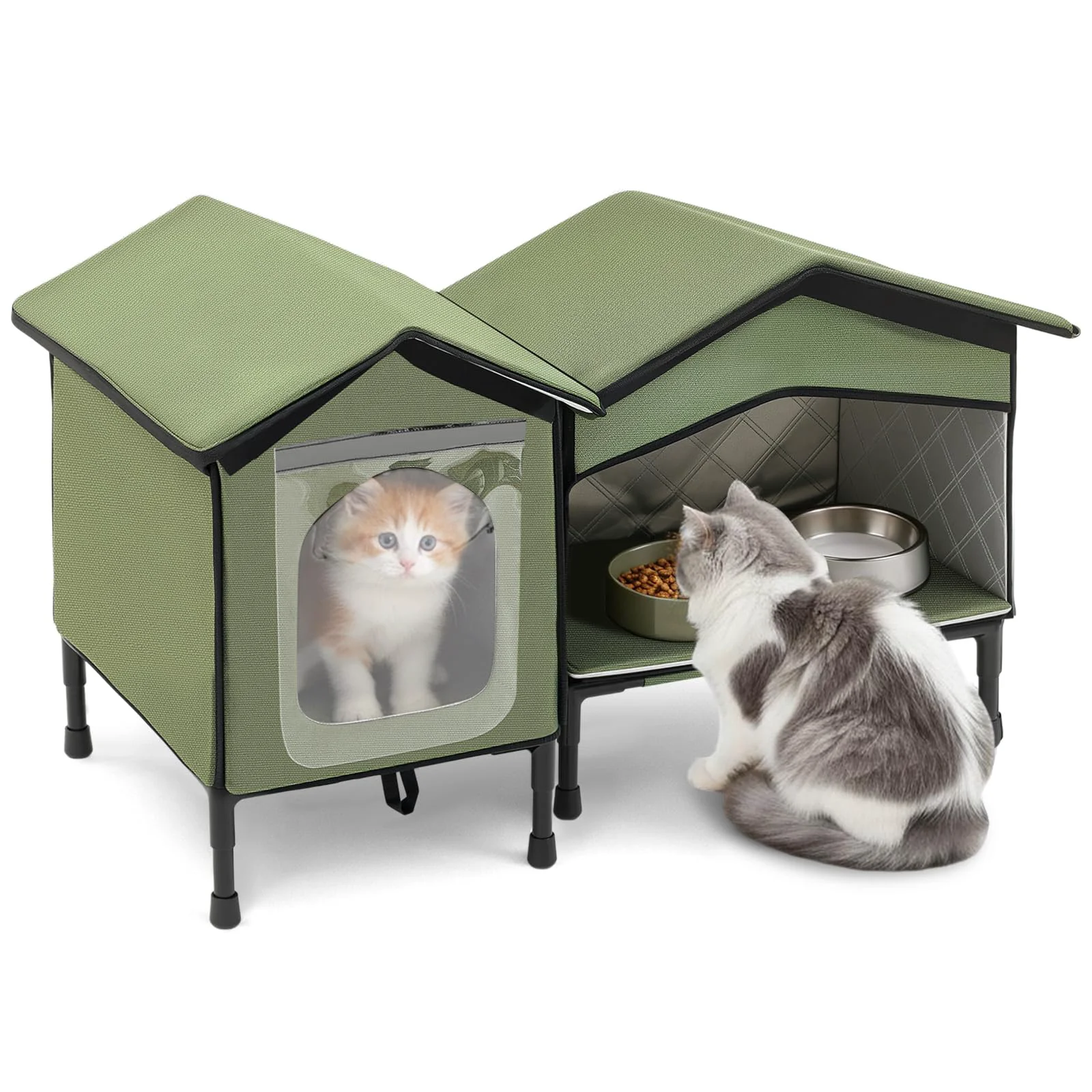 Responsible Seeloowy 2 Pcs Outdoor Cat House Feeding Station - Weatherproof Insulated Shelter for Outdoor Cats Smooth