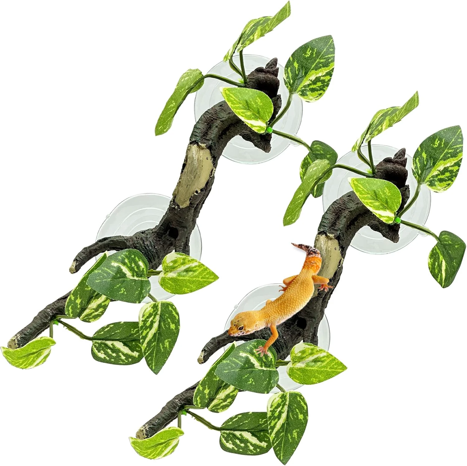 Convenient Fhiny Snake Climbing Branch 2 PCS Resin Reptile Branches for Climbing with Suction Cups Frog Terrarium Plants Reptile Tank Decor Accessories for Frog Corn Snake Lizard Bearded Dragon Gecko Sustainable
