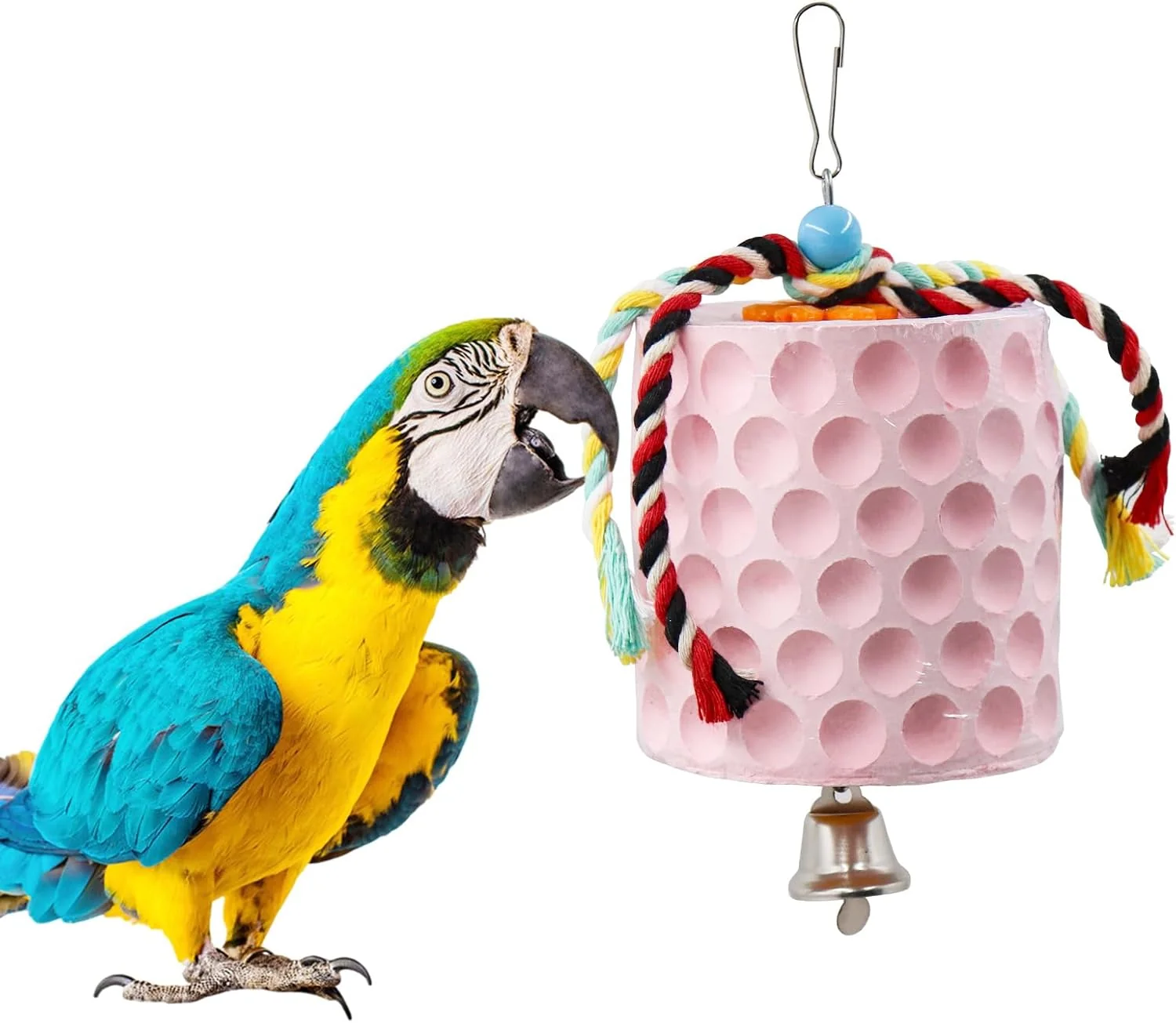 World-Class Extra Large Bird Chewing Toy Parrot Beak Grinding Calcium Stone with Bells Bird Cage Accessories Cage Toys for Cockatiel Parakeet Parrot Budgies Rat Hamster Chinchilla Rabbit Bunny African Grey Authentic