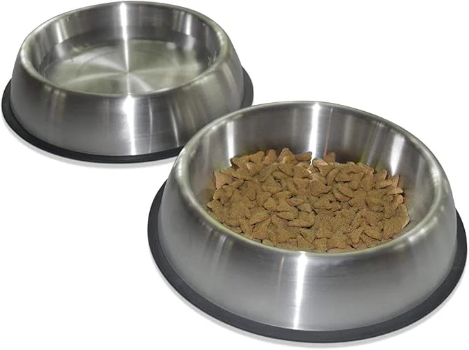 Traditional PetFusion Premium Brushed Anti-Tip Dog Cat Bowls Set of 2 Bowls . Food Grade Stainless Steel. Bonded Silicone Ring for Traction Metallic 32 ozAbout ThisOverview Clean