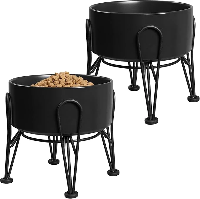 Traditional d Dog Bowls Ceramic Raised Dog Bowl Set with Anti-Slip and Non-Tip Metal Stand 2 Pack Pet Food and Water Feeding Bowls for Small and Medium Dogs Black 3.6 Cups About ThisOverview Fine Crafted