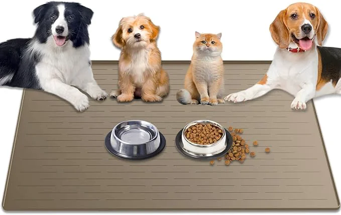 Traditional 1.5MM Super Thick Dog Food Mat 48 x32 Silicone Dog and Cat Mats for Food and Water Bowls Waterproof Pet Feeding Mat for Contain Spills Protects Floors Multiple Colors Sizes for Pets BrownAbout ThisOverview High-End