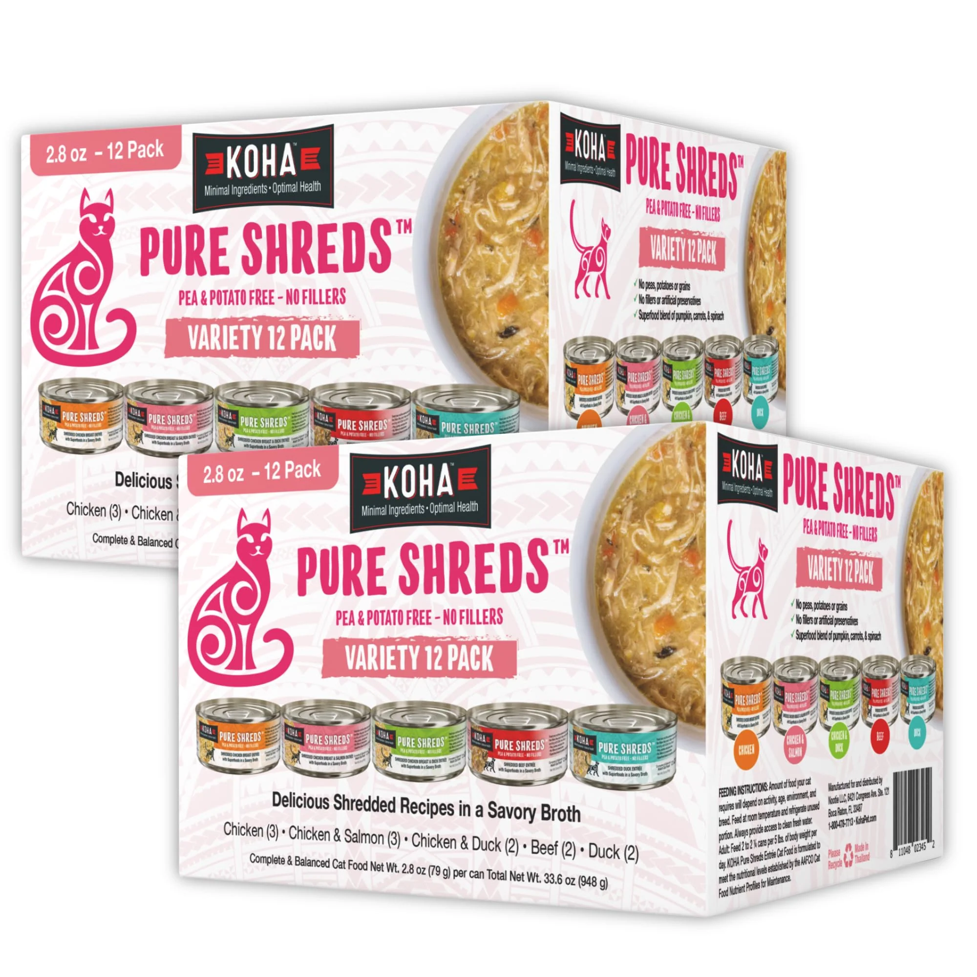 Smart KOHA Pure Shreds Cat Variety Pack – High-Protein Wet Cat Food 5 Flavors 2.8 oz Cans 24-Pack Recyclable