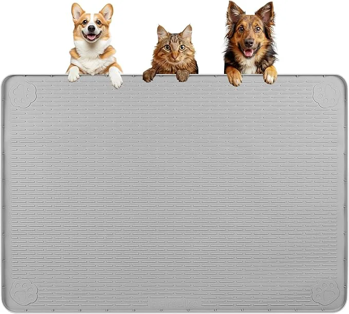 Authentic Dog Food Mat Extra Large 40 x 28 Silicone Pet Feeding Mat for Small Medium and Large Pets Non-Slip Easy to Clean GrayAbout ThisOverview Eco-Friendly
