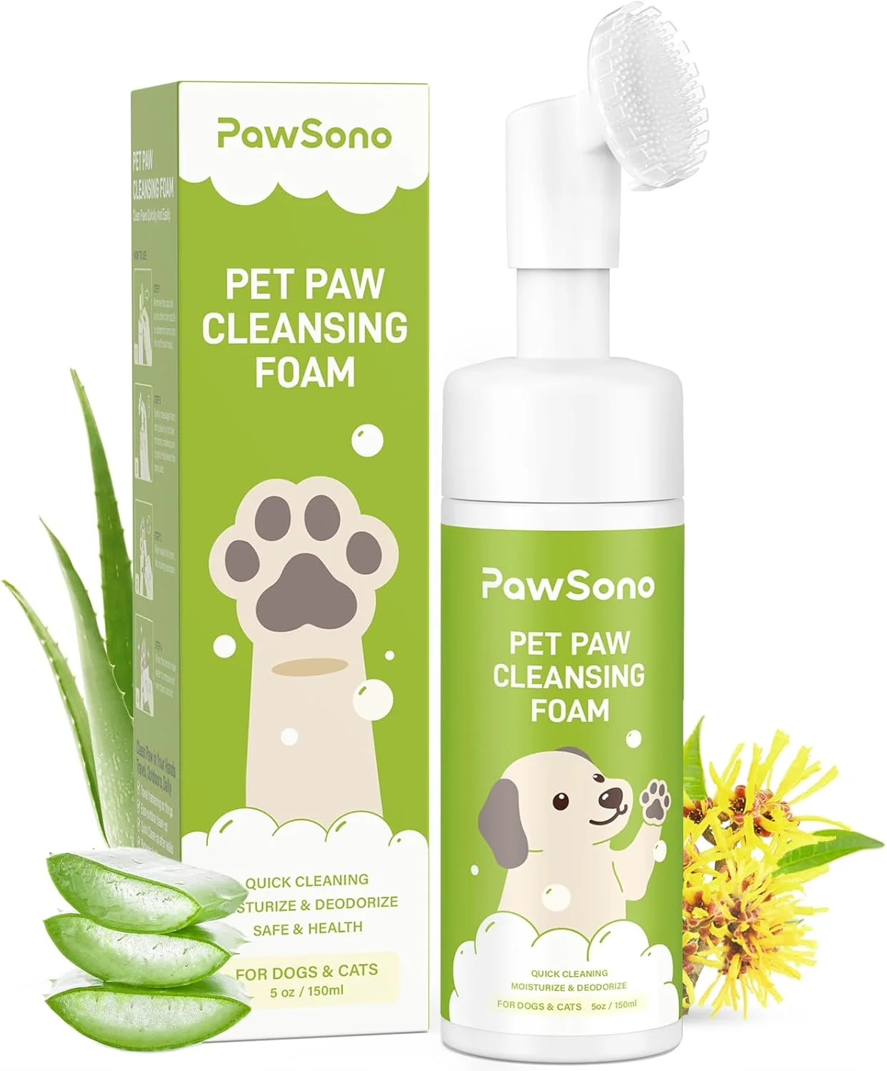 Specialty Paw Cleaner for Dogs Cats No-Rinse Foaming Pet Foot Washer with Built-in Scrubber Brush for Dirty Muddy Paws – Suitable for Small Medium Large Dogs Puppies Kittens 5 fl oz Environmentally Friendly