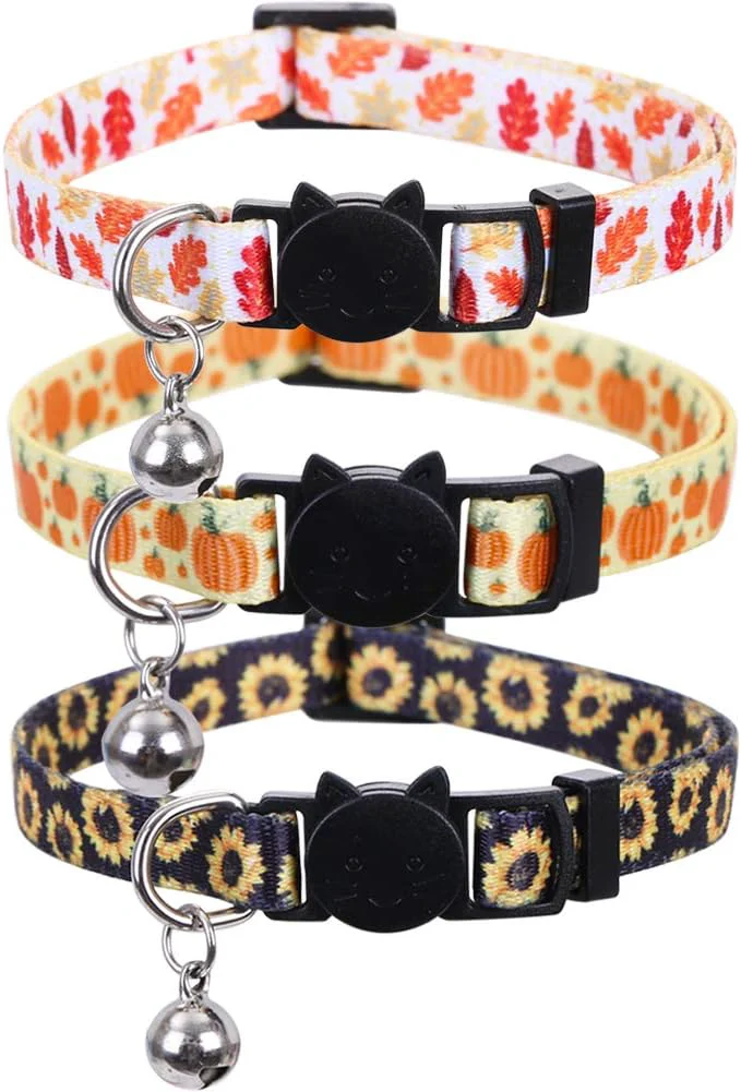 Trendy 3 Pack Set Thanksgiving Day Cat Collar Breakaway Bell Fall Autumn Responsible