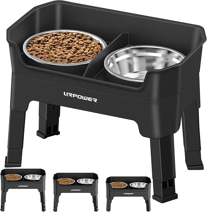 Traditional URPOWER 3-in-1 d Dog Bowls - Mess Proof Double Deck 4 Height Adjustable Raised Stand with 2 Stainless Steel Food Bowls Licking Plate for Small Medium Large DogsAbout ThisOverview Elite