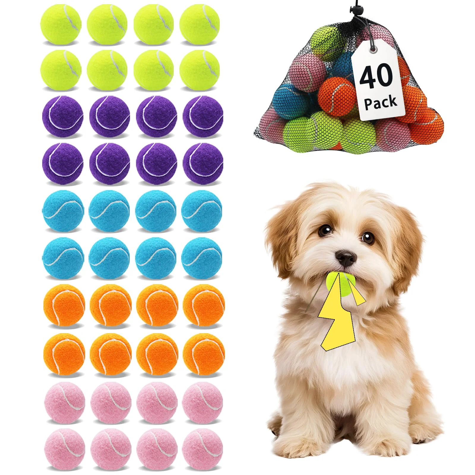 Flexible orange 40-Pack Squeaky Mini Tennis Balls for Dogs – 1.5 Multicolor Refined