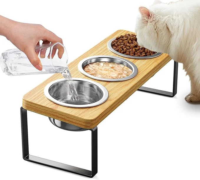 Traditional d Cat Bowls with 3 Stainless Steel Bowls 10° Tilted Anti-Vomiting Raised Cat Food Bowl for Small Cats and Puppies Pet Bowl with StandAbout ThisOverview Elegant