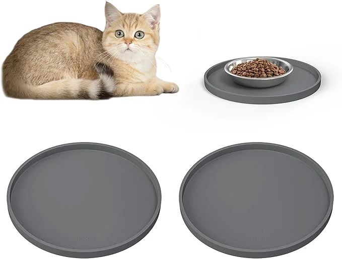 Certified Arespark Cat Food Mat Set of 2 Nonslip Waterproof Feeding Bowl Silicone Mats with Raised Edges for Food Water Prevent Spills Round Eating Plates Tray for Dog Cat Puppy Kitten 8'' x 8''About ThisOverview Easy-to-Use
