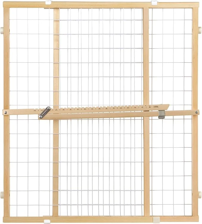 Crafted Toddleroo by North States - Extra-Wide Wire Mesh Wooden Baby Gate Pressure Mounted Baby Gate for Doorways - Adjustable 29.5 to 50 Inches Wide - 31 Inches TallAbout ThisOverview Contemporary
