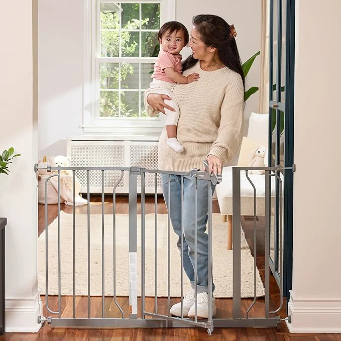 Comfortable Regalo Safety 29-49 Easy Step Extra Wide Baby Gate for Doorways Bottom of Stairs Pressure Mounted Safety Gate with Door for Babies Toddlers Pets PlatinumAbout ThisOverview Optimized