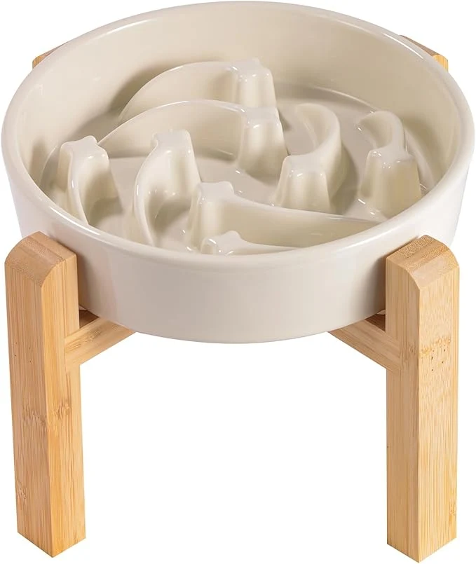Detailed 8.26 in Milk White Dog Bowl Slow Feeder Ceramic for Medium and Large Breed d Raised Slow Feeding Dog Food Water Dish Heavy Weighted Puzzle Eating Bowl Modern Maze MeteorAbout ThisOverview World-Class