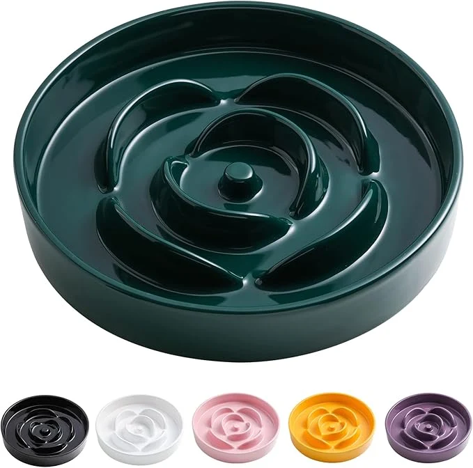 Advanced 8.66 in Green Ceramic Slow Feeder Dog Bowl for Medium and Large Breed Pet Feeding Dog Food Water Dish Heavy Weighted Puppy Bowl for Fast Eaters Puzzle Slow Eating Dish Modern CuteAbout ThisOverview Luxury