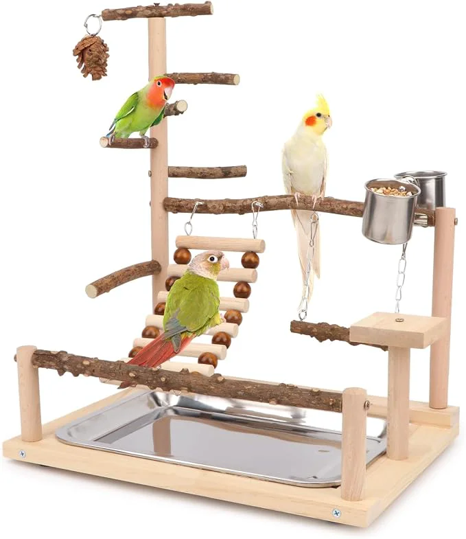 Casual Wontee Bird Playground Wooden Bird Perch Stand Ladder Swing Professional