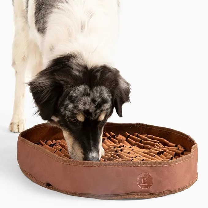 Luxury Reggie Stimulating Feeding Mat for Dogs for Dog Calming Support Reducing Speed Eating and Mental Stimulation 20 Large Diameter Bark BrownAbout This Secure