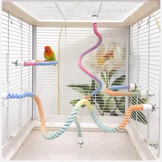 Contemporary 2Pcs Gradient Bird Rope Perch Stand Bird Cage Climbing Rope Toys Accessories of Efficient