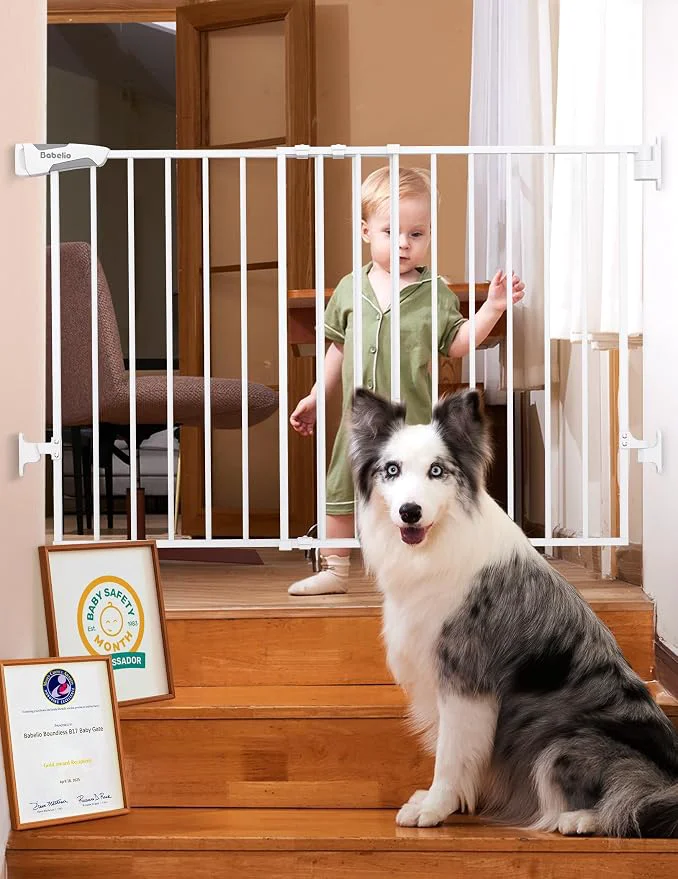 Crafted Babelio Baby Gate for Stairs Kitchen Doorways No Bottom Bar Easy Functional