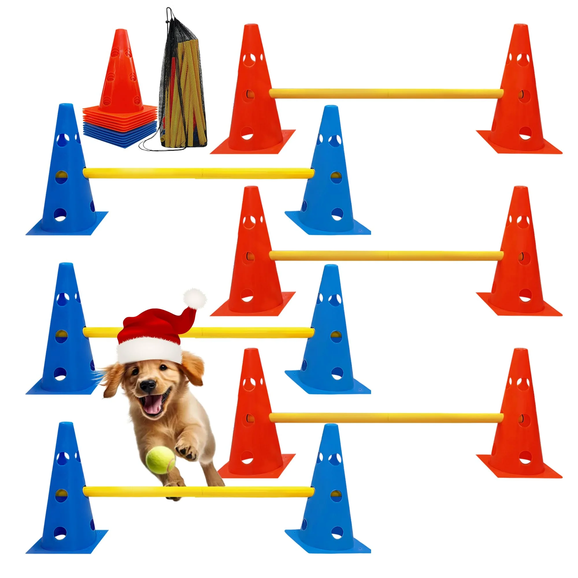 Modern GeerDuo Dog Agility Hurdle Cone Set - 12 Cones 6 Rods Carry Bag Sustainable