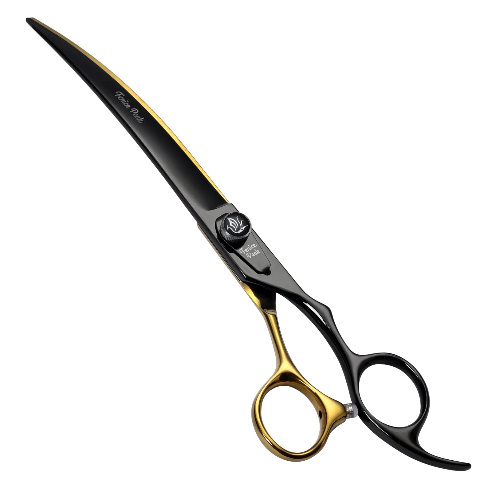 Trendy Fenice Peak 8'' Dog Grooming Scissors — Ergonomic Gold Black 440C Curved Shears Easy-to-Use