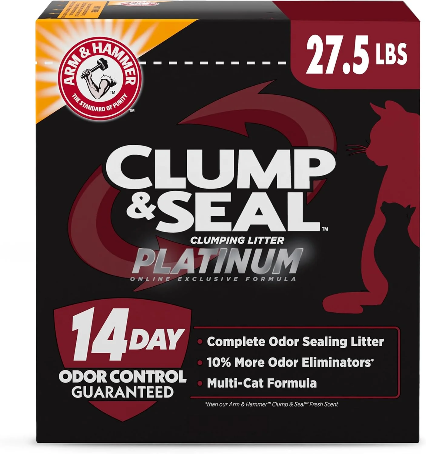 Certified ARM HAMMER Clump Seal Platinum Clumping Cat Litter Odor Control Multi-Cat 14-Day Odor Control Exclusive Formula 27.5 Lbs Comfortable