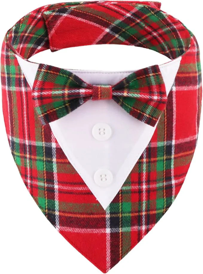 Refined ADOGGYGO Christmas Dog Tuxedo Bandana Adjustable Christmas Costume Green