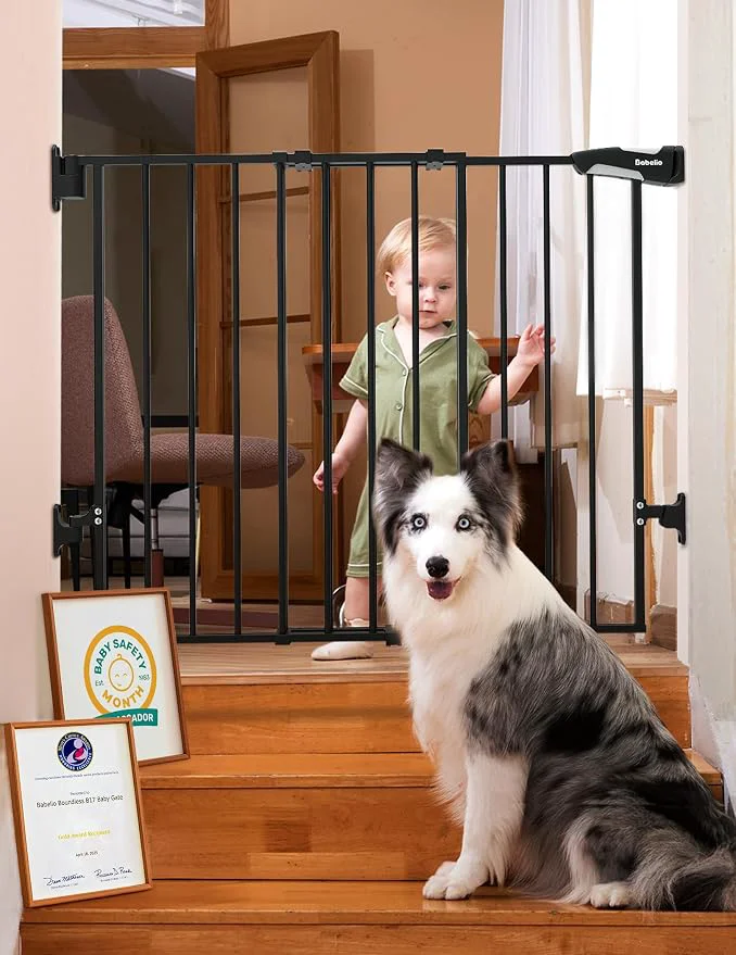 Classic Babelio Baby Gate for Stairs Kitchen Doorways No Bottom Bar One-Handed Top-Quality