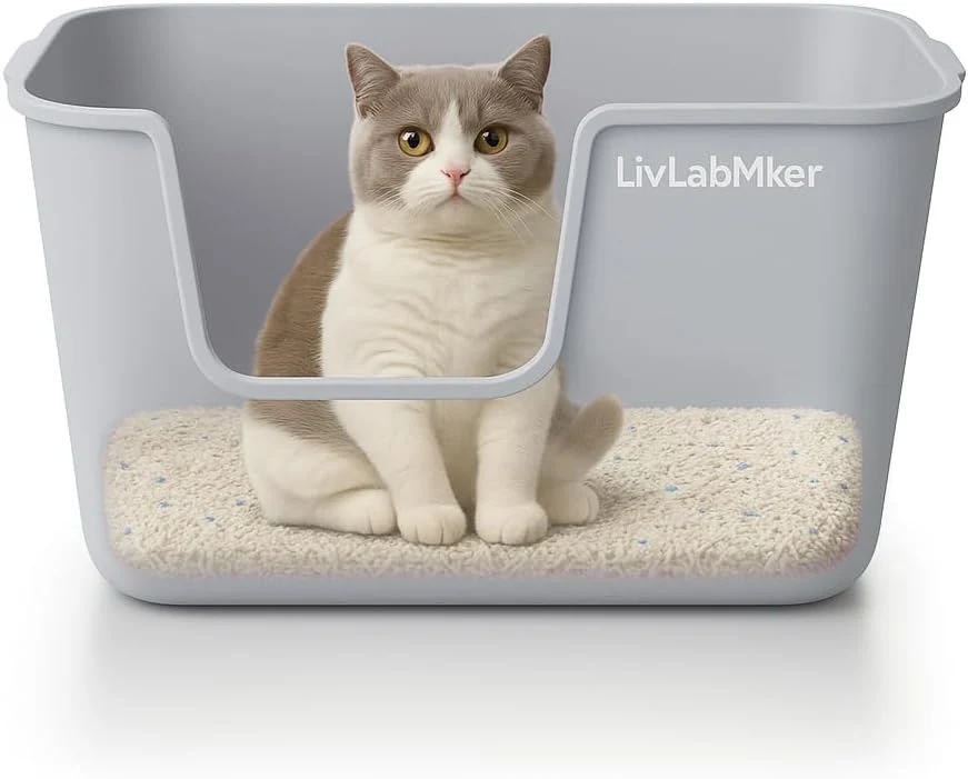Traditional Extra Large Cat Litter Box with High Sides - Splash-Proof Design for Big Cats Multi-Cat Homes 24.6in x 16.7in x 12.8in Gray Secure