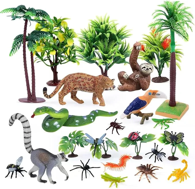 Recyclable 26Pcs Rainforest Animal Figures istic Jungle Animals Toys Next-Generation