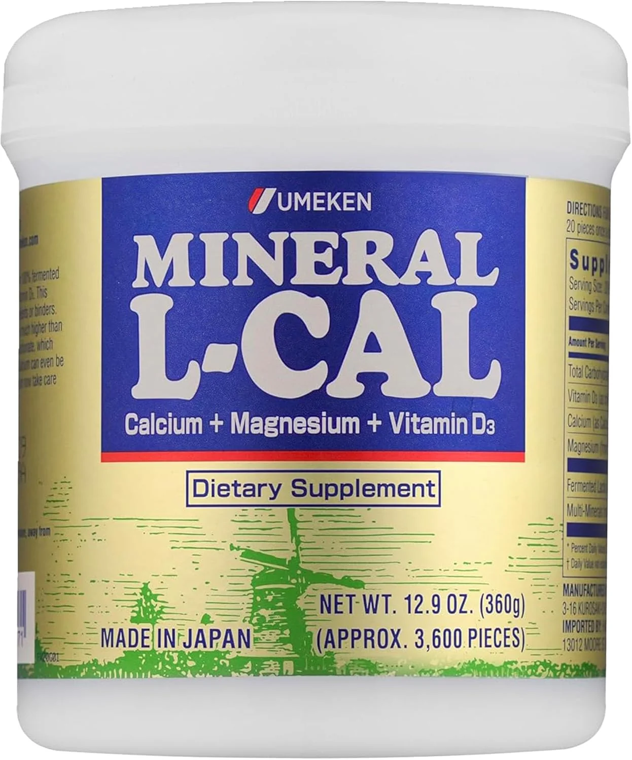 Enhanced Umeken Mineral L-Cal Calcium with Vitamin D3 6 Month Supply Water Soluble Ball Format with Magnesium Minerals Fast Absorbing Calcium Magnesium D3 Supplement 3 600 Balls 360g Pack of 1 Long-Lasting