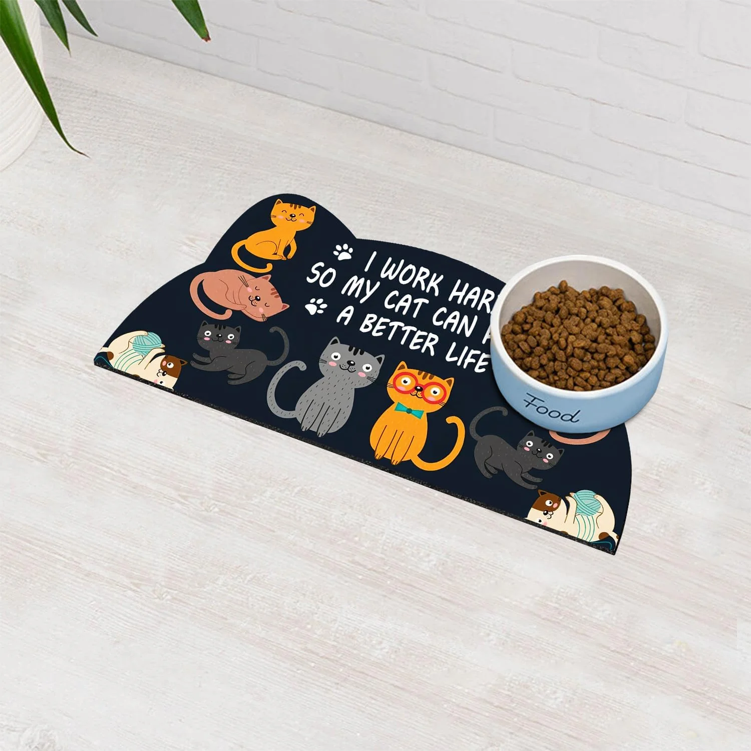 Unique Cat Food Mat for Indoor Cats - No Stains Easy Clean Pet Supplies - Cat Bowls for Indoor Cats Dark Grey 19 x9 Safe