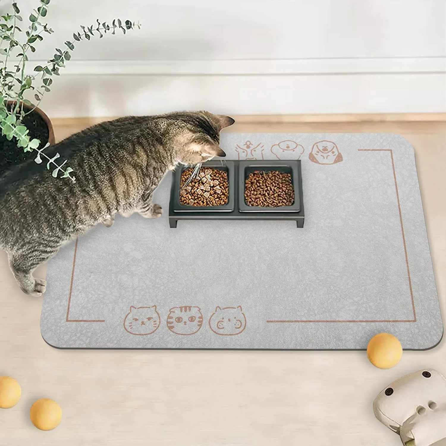 Modern YCT Cat Pet Food Mat - Non-Slip Bottom Absorbent Quick Dry Feeding Mat for Dogs and Cats - Pet Supplies 16.9 x24 Beige Healthy