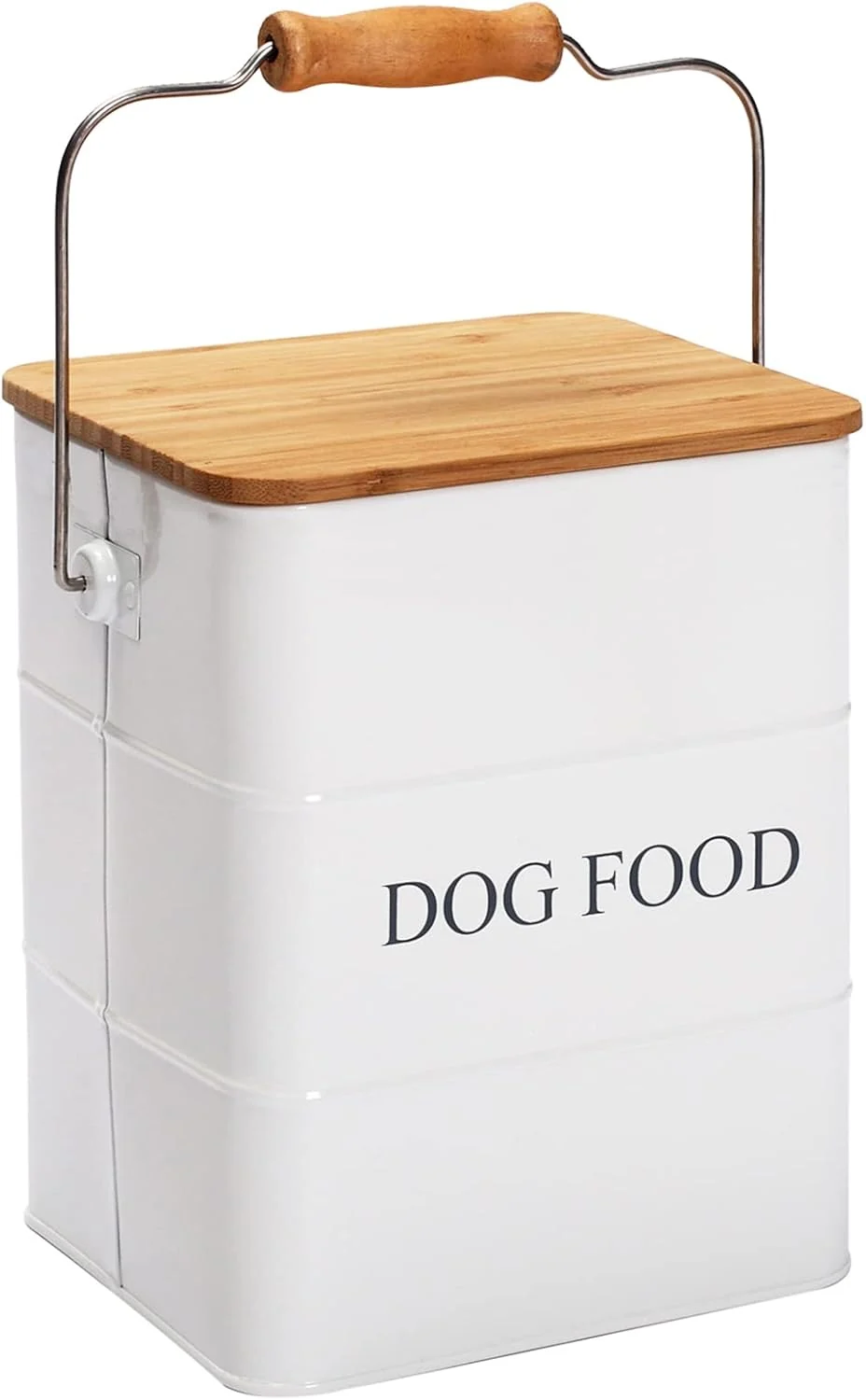 User-Friendly Dog Food storage container Dog Treats Jar 5 6 lb Metal food treats tin for Dog pet snacks Canisters with wooden lid handle sevice scoop-White Prestigious