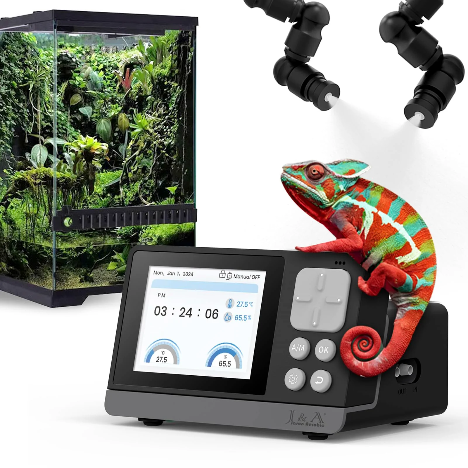 Traditional J A Jason Aerobic Smart Reptile Mister – Programmable Misting System for Tanks with Temp Humidity Probe Black Recyclable
