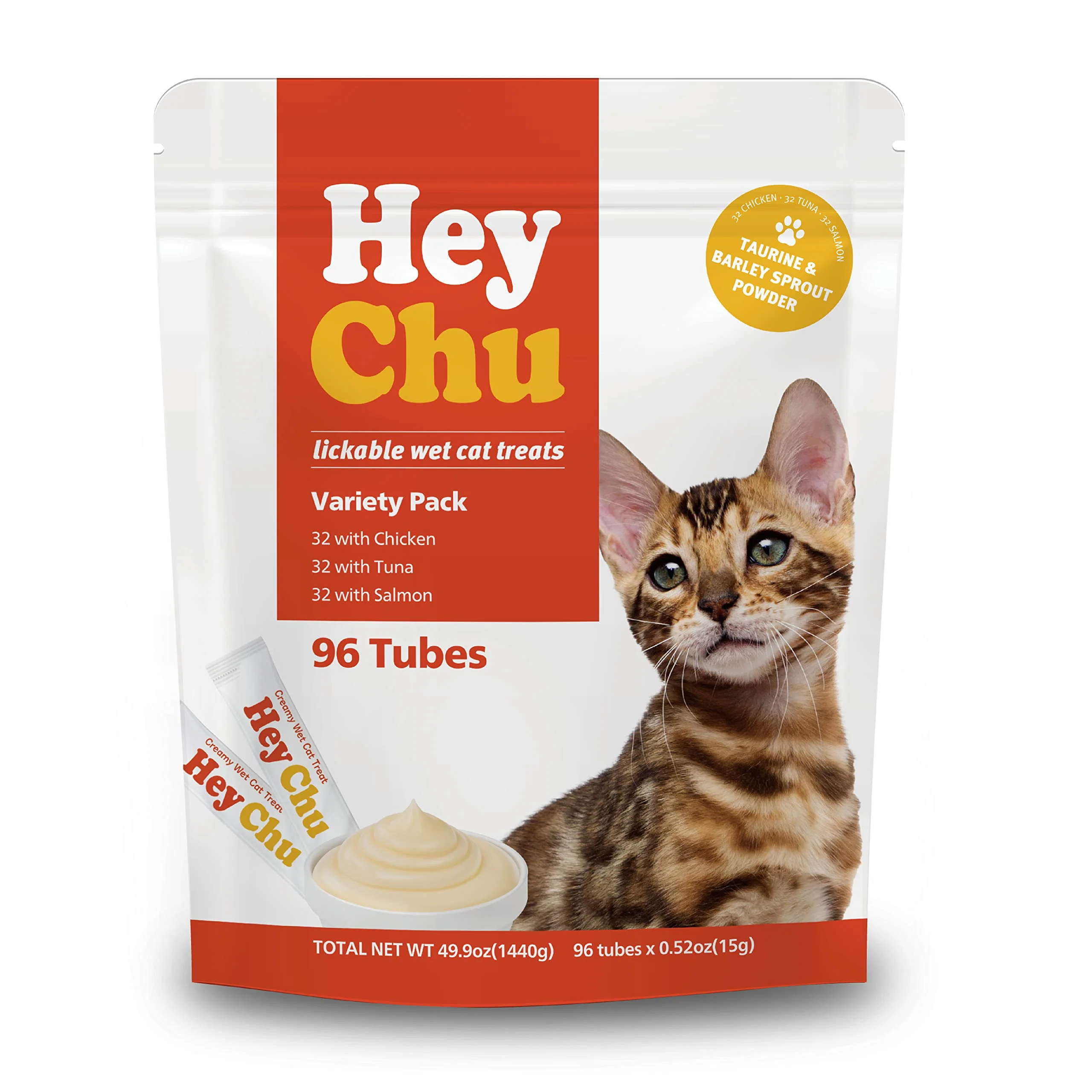 User-Friendly HEY CHU Squeezable Cat Treats – Grain- Lickable Puree 96 Tubes Tuna Salmon Chicken 0.5oz Each Tube Stylish