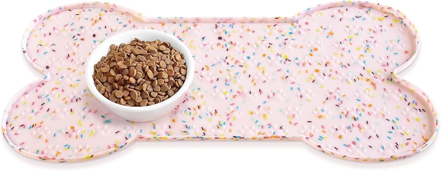 Advanced Dog Food Mat Anti-Slip Silicone Dog Bowl Mat Thicker Pet Placemat Waterproof Cat Feeder Pad with Raised Edge Puppy Kitten Feeding Mats Suitable Small Medium-Sized Dogs Cats Eating Tray Safe