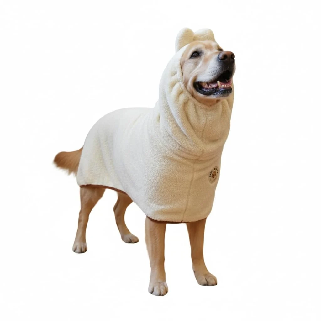First-Class DERPYCHAPPY Premium Dog Towel Robe – Ultra-Absorbent Microfiber Made in Korea Beige M Contemporary