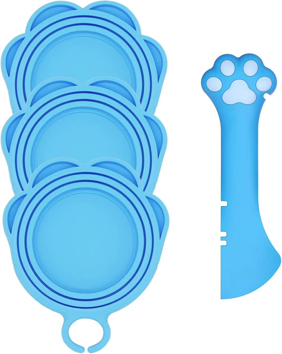 Classic Cat Food Can Spoon 3 Pcs Can Lids Cute Paw Shape Can Covers Cat Can Opener for Wet Food Universal BPA Silicone for Cats and Dogs Food Blue Excellent