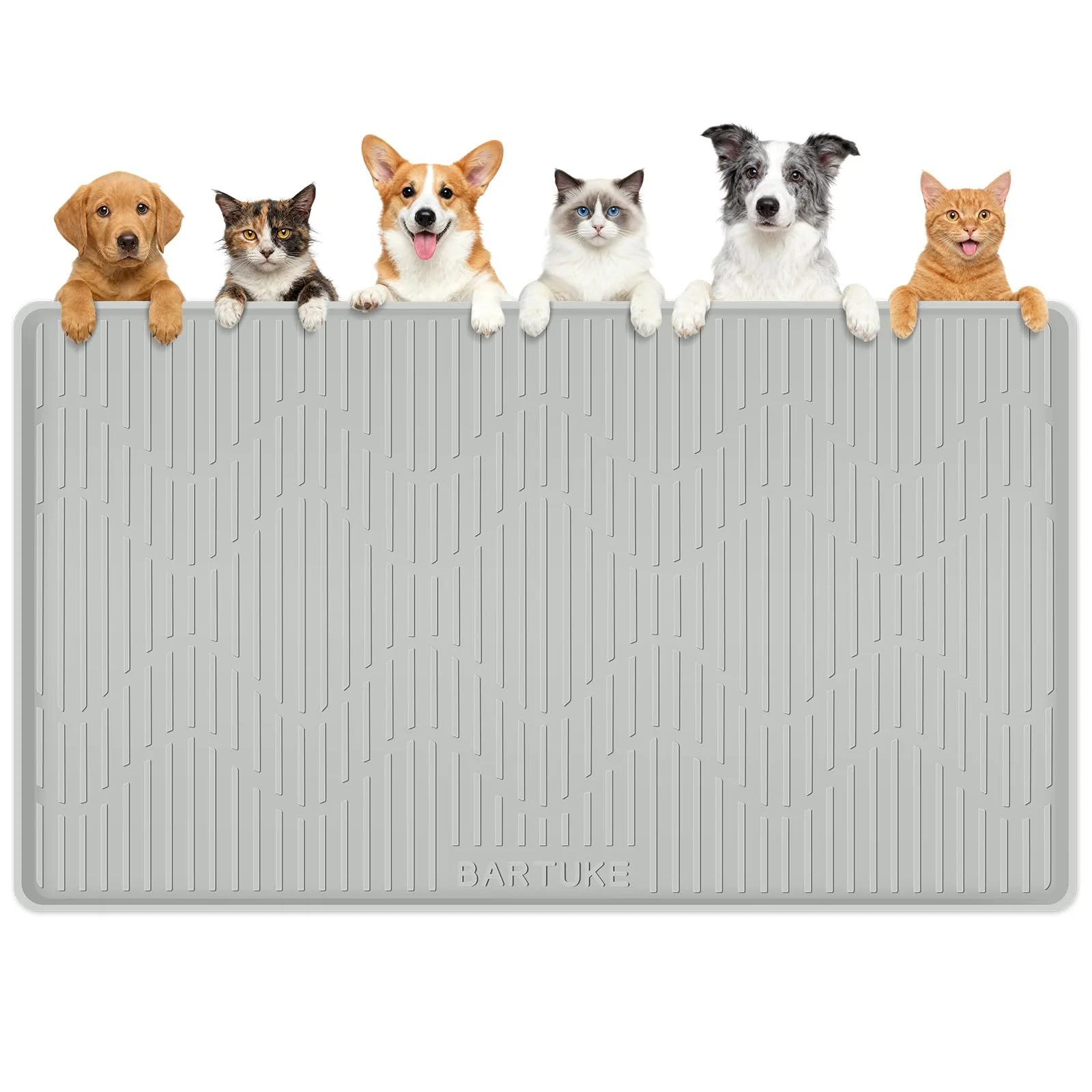 Next-Generation Bartuke Silicone Cat Dog Food Mat 55x38 — Extra Large Non-Slip Waterproof Feeding Mat Grey Quality
