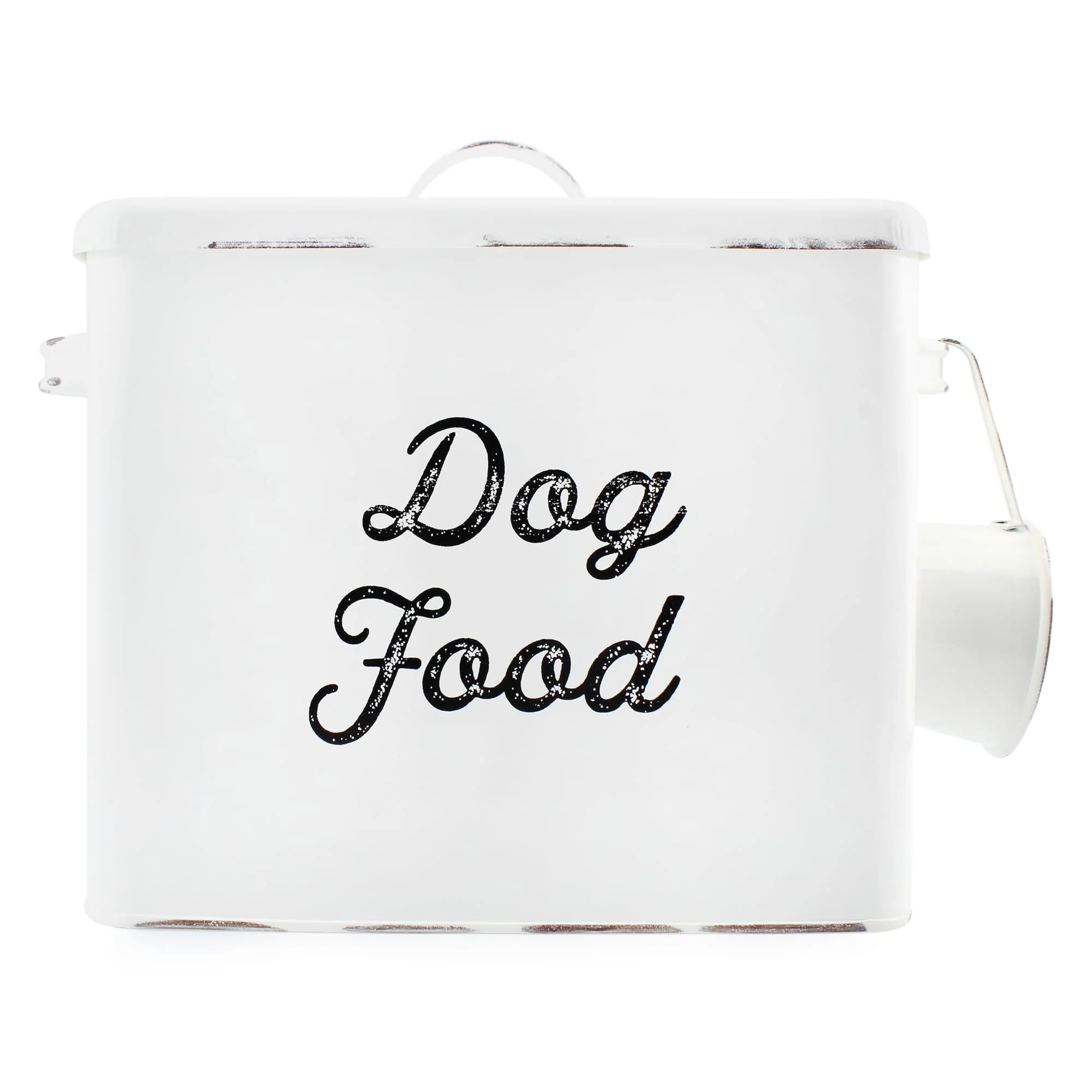 Safe AuldHome Design Rustic Dog Food Canister – White Farmhouse Storage Bin for Small Dogs Soft