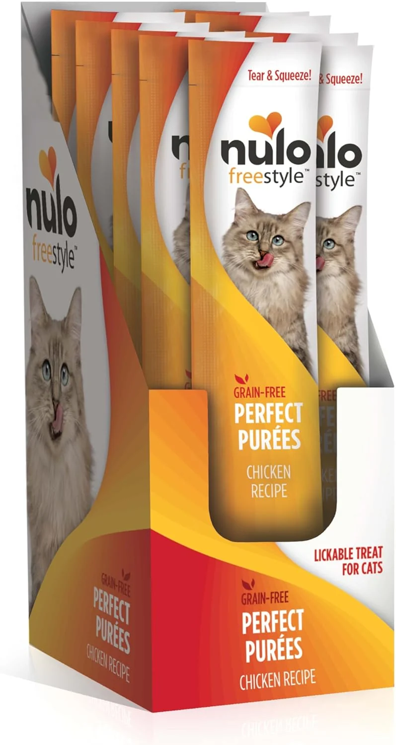 Nulo style Grain- Purees Premium Wet Cat Treats Squeezable Meal Topper for Felines High Moisture Content to Support Cat Hydration 48 x 0.5 Oz Chicken Reusable