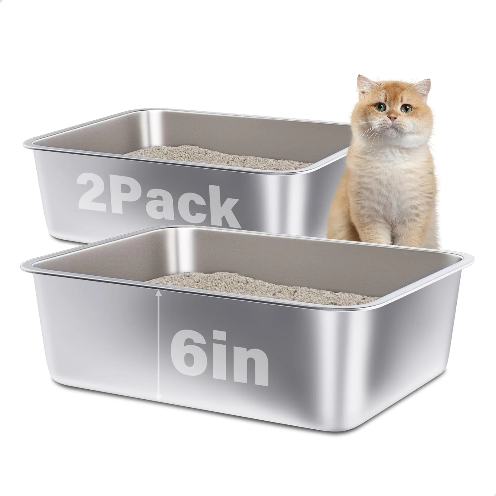 Versatile FUTAM Stainless Steel Litter Box 2 Pack – Easy-Clean Metal Cat Litter Boxes Crafted