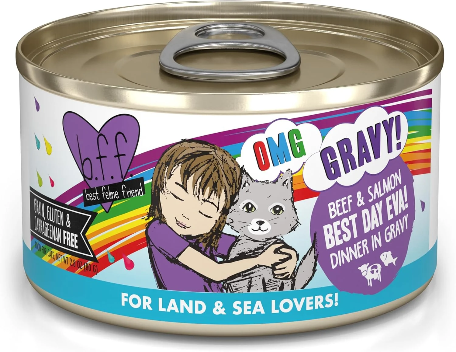 Advanced Weruva B.F.F. OMG - Feline Friend Oh My Gravy Day Eva with Beef Salmon in Gravy Cat Food 2.8oz Can Pack of 12 Refined