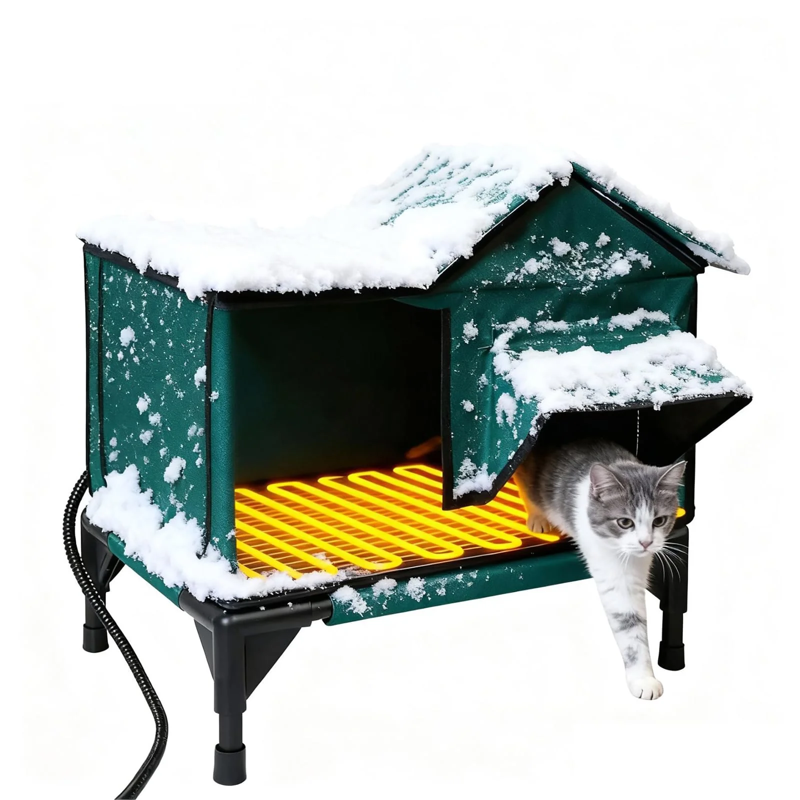 Reusable BarkBuddy Heated Cat House – Indoor Outdoor Shelter with 113°F Heating Pad Green Medium Certified