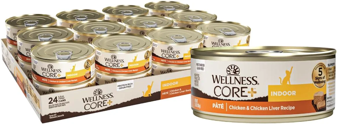 World-Class Wellness CORE Indoor Pate Adult Wet Cat Food Natural Protein-Rich Grain 5.5 Ounce 24 Pack Chicken Chicken Liver Excellent