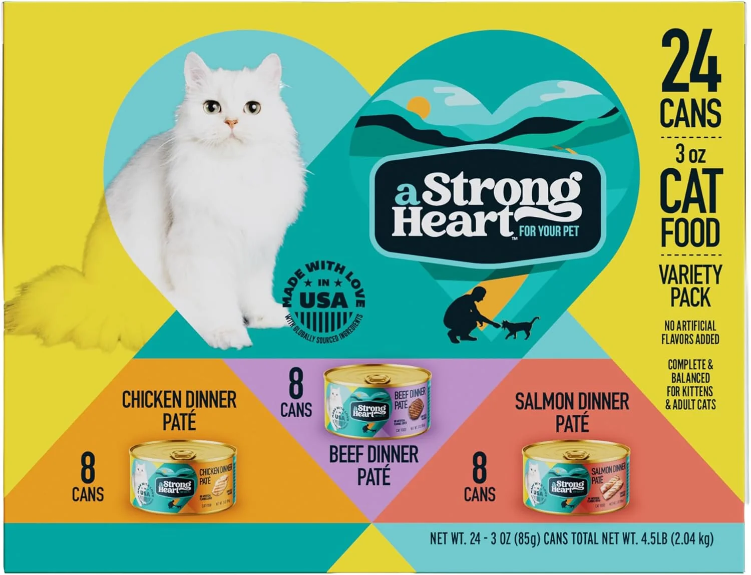 User-Friendly A Strong Heart Canned Wet Cat Food Chicken Beef and Salmon Variety Pack - 3 oz Cans Pack of 24 Made in The USA with Chicken Beef and Salmon Professional
