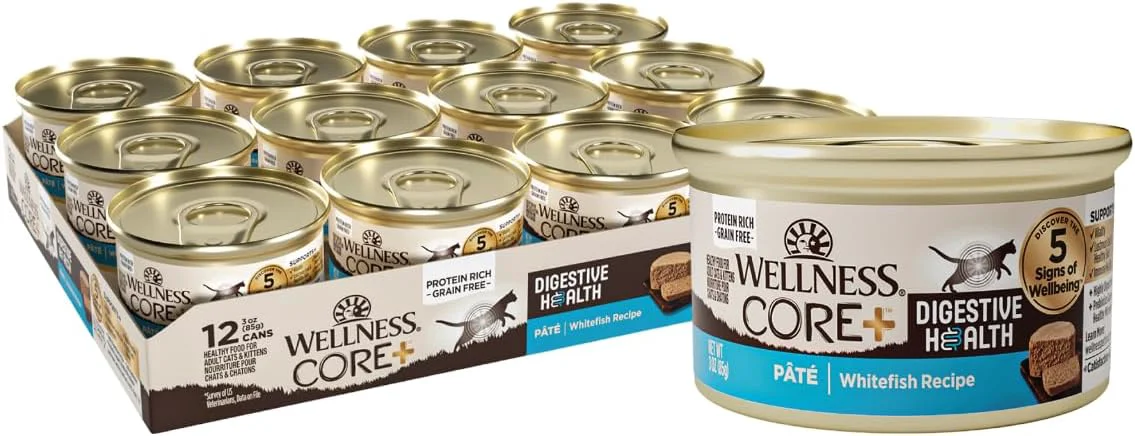 Enhanced Wellness CORE Digestive Health Pate Adult Wet Cat Food Natural Protein-Rich Grain 3 Ounce 12 Pack Whitefish Smart